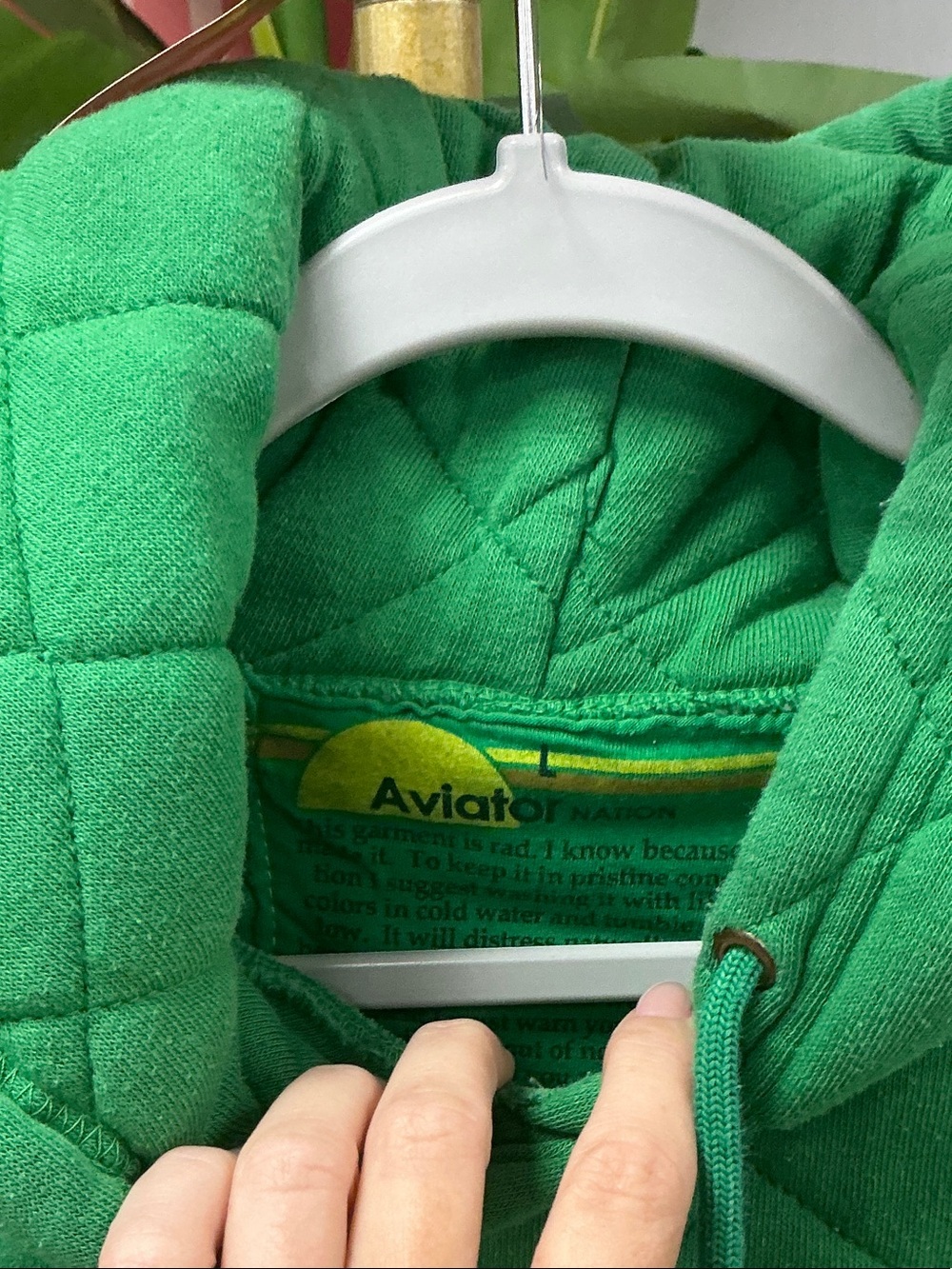 Aviator Nation Green Quilted Hoodie with Rainbow 'A' Logo - Picture 2 of 3
